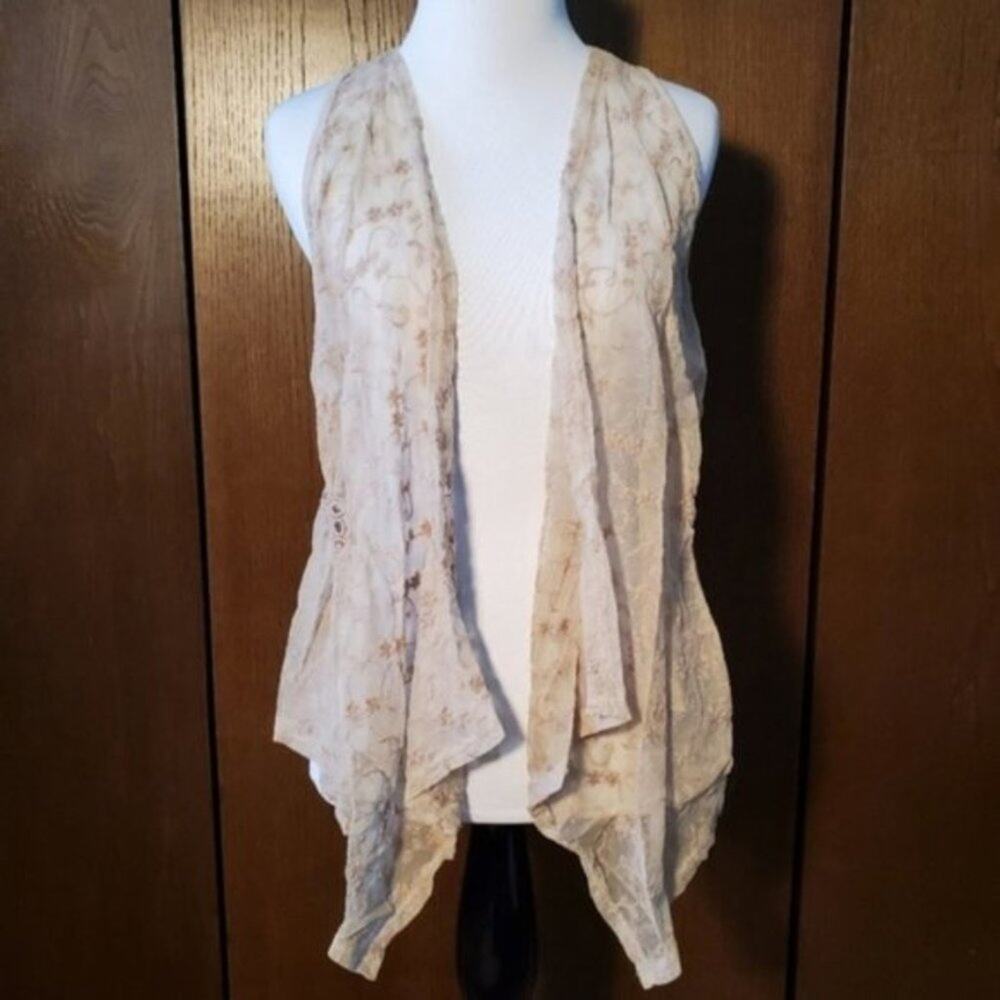DAYTRIP SHEER SLEEVELESS SHAWL CARDIGAN SZ SMALL